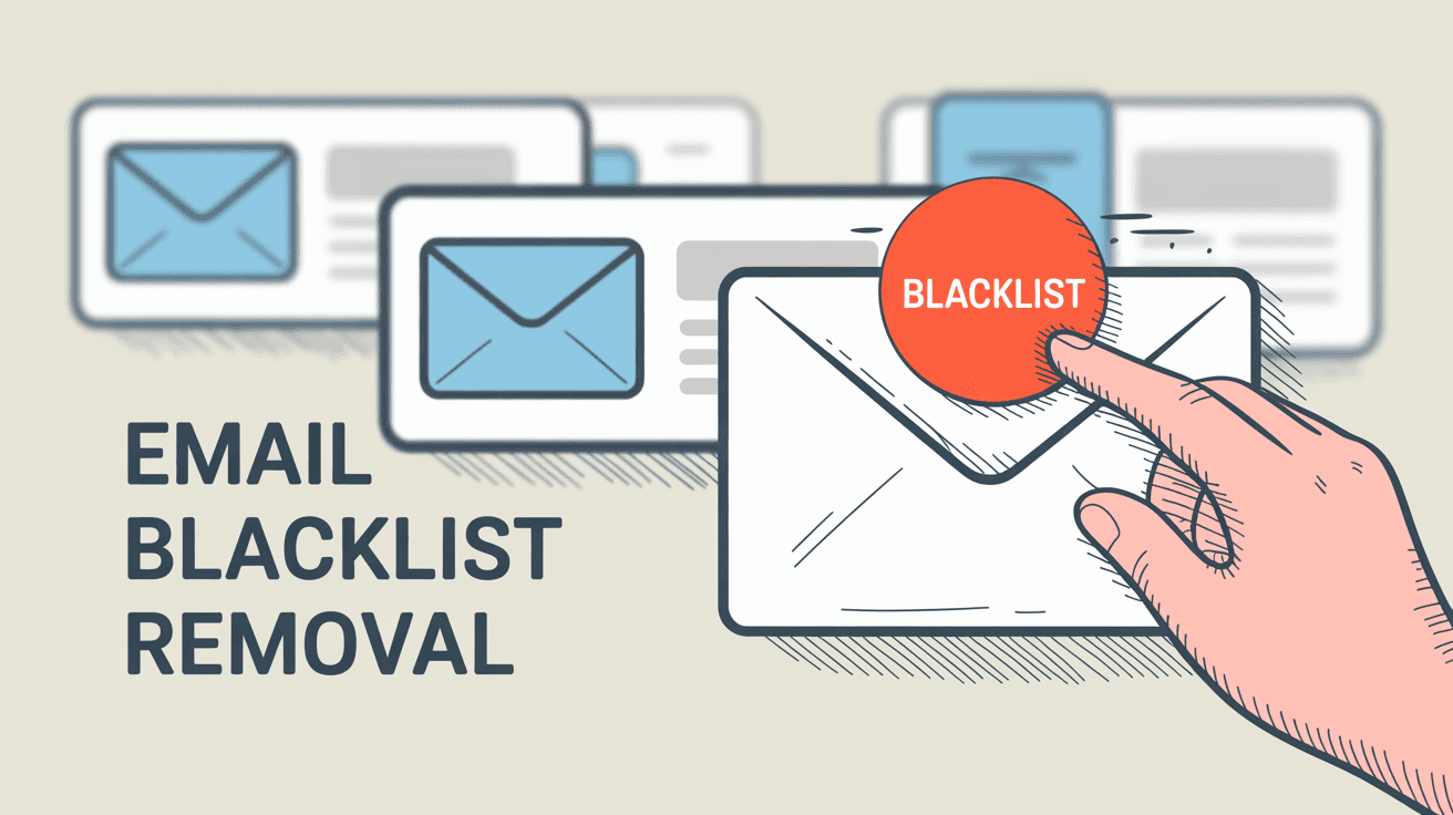 Email blacklist monitoring and removal process showing proactive checking and delisting steps